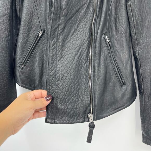MACKAGE | Black Lambskin Leather Shearling Moto Aviator Jacket XXS - Picture 10 of 16